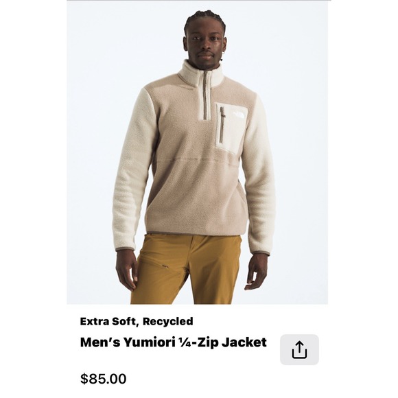 The North Face Men's Yumiori 1/4 Zip Pullover Sweatshirt L Mushroom Gray Beige - Picture 8 of 8